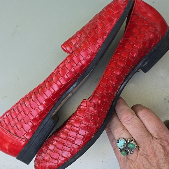 Trotters Red Woven Leather Loafer Flats Vintage Sz 8.5 - Picture 2 of 6
